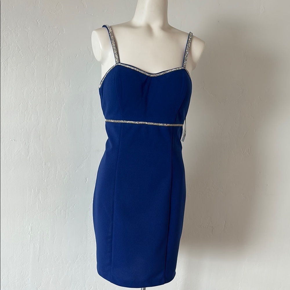 FINAL! NWT! Macy’s Blue Silver Bodycon Mini Dress Rhinestone Sweetheart Neckline